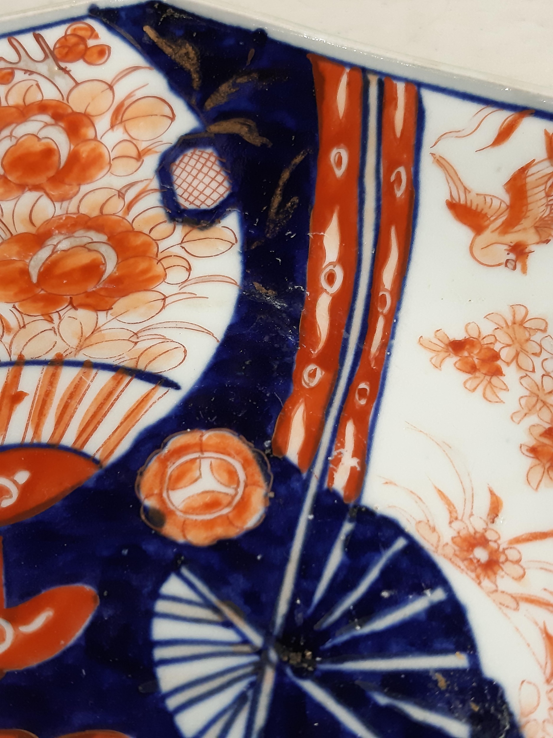 A Staffordshire blue and white transfer printed tureen, and two Imari plates. - Image 2 of 9