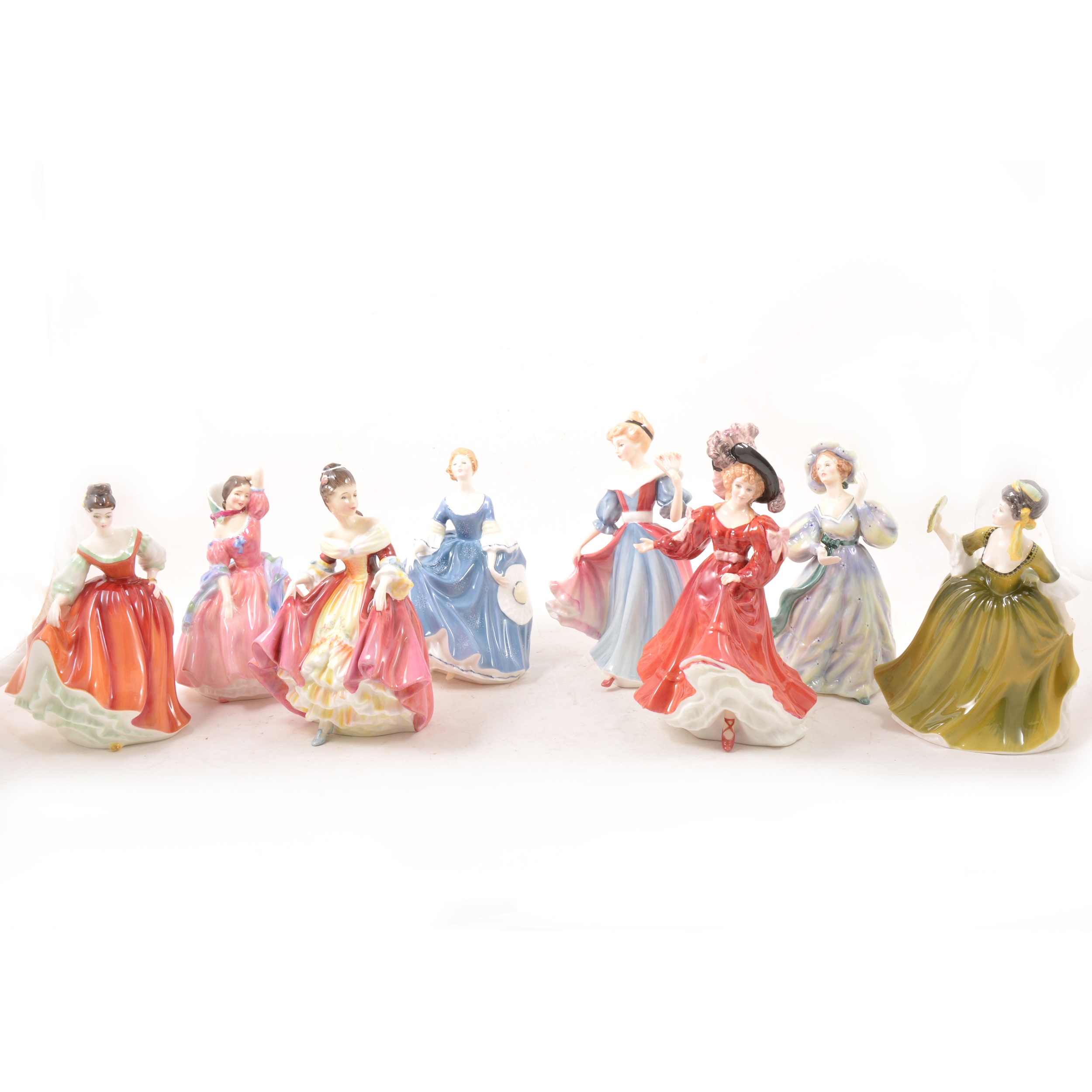 Eight Royal Doulton ladies, including Southern Belle HN2229.