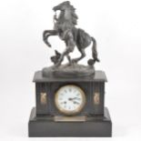 Victorian slate and marble mantel clock, spelter mount