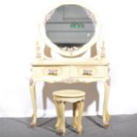 Painted and carved wood dressing table and stool.