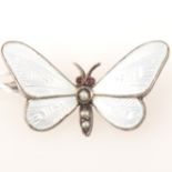 Vintage white enamel butterfly brooch, marked Sterling.