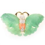 Kenneth Jay Lane - KJL costume jewellery simulated jade butterfly brooch.