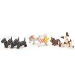 Scottie Dog ornaments and buttons. ceramic, wooden, lead., pressed glass.