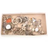 A collection of vintage silver, 925 and white metal jewellery, watches necklaces, brooches.