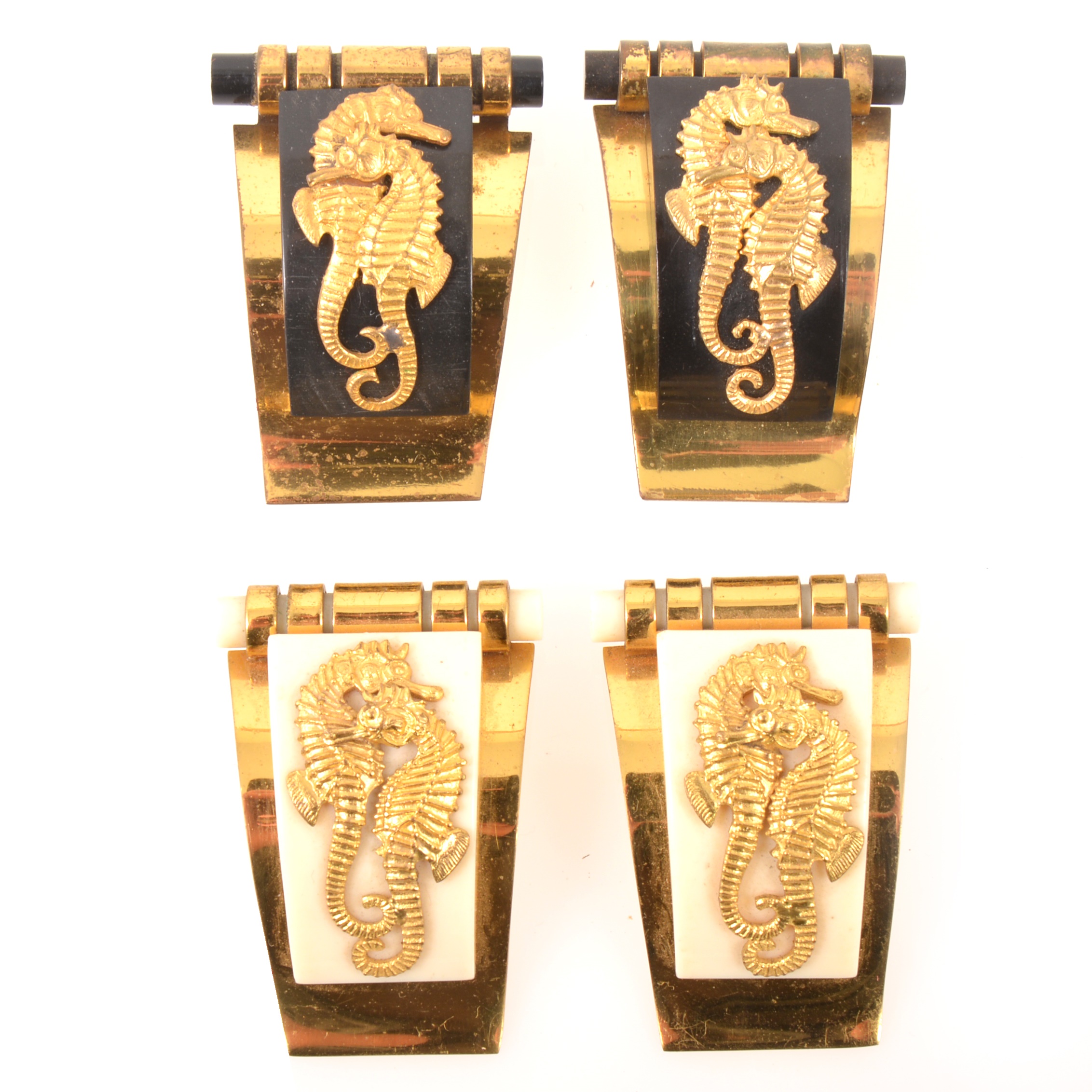 1930s Art Deco Hippocampe, two pairs of dress clips retailed by JHP of Paris
