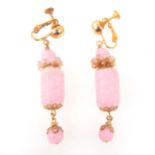 Miriam Haskell - a pair of sugar pink glass drop earrings.