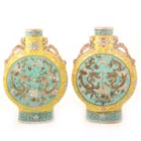 Pair of Chinese famille verte moon flasks, Qianlong style.