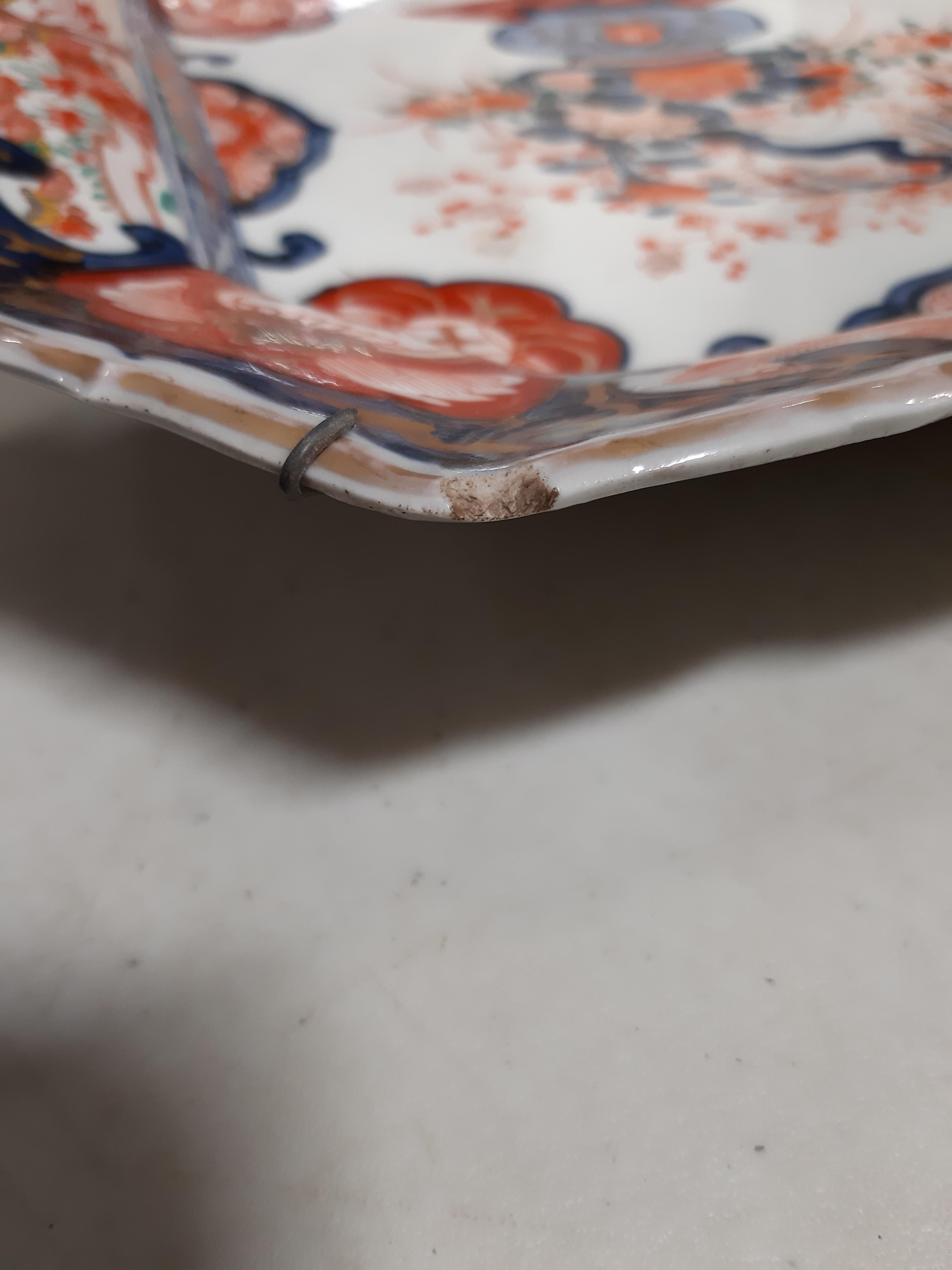 A Staffordshire blue and white transfer printed tureen, and two Imari plates. - Image 6 of 9