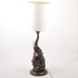 Carved hardwood elephant table lamp
