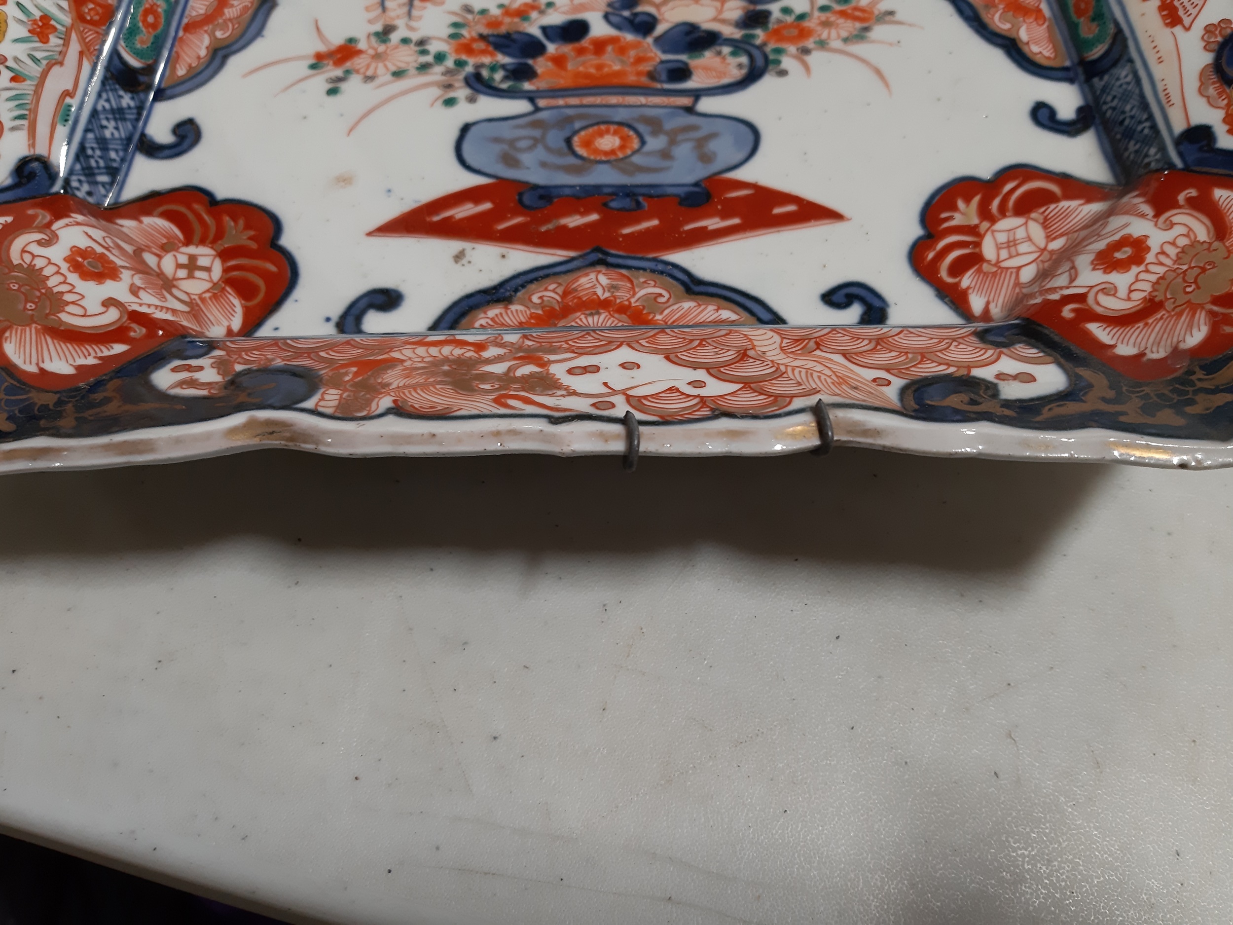 A Staffordshire blue and white transfer printed tureen, and two Imari plates. - Image 5 of 9