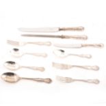 A canteen of Mappin & Webb electroplated cutlery, plus other loose cutlery and knife rests.