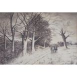 Ambrose John Sellick - Winter's lane with horses.