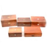 Assorted wooden boxes and cases, mostly Victorian.
