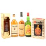 Five bottles of Scotch whisky, including Hiag, Glenmorangie 18yo, etc