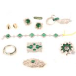 Vintage paste set jewellery simulating emeralds and diamonds,