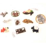 Ten novelty vintage Scottie dog brooches, celluloid, paste, metal, 30mm to 70mm,