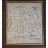 A sampler delineating the county borders of England and Wales, probably 19th century