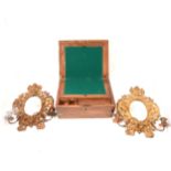 Victorian walnut writing box, and pair of gilt metal girandoles