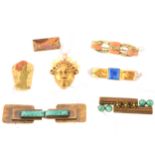 Art Deco costume jewellery brooches, buckle and clips, French and Czechoslovakian.