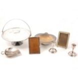 Silver and plated wares, photograph frame, plated dishes.