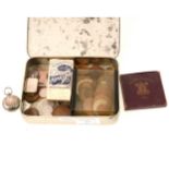 1953 Coronation tin of coins, silver sovereign case.