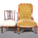 Victorian mahogany nursing chair and another Victorian nursing chair.