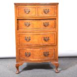 Reproduction burr walnut chest of drawers, of small size.