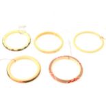 Five vintage celluloid ivorine bangles, coloured and set with paste.