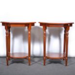 Pair of reproduction yew wood occasional tables,