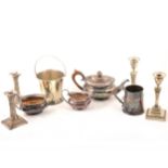 A quantity of electroplated wares, to include candlesticks, teaset etc.