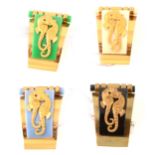 Four 1930s Art Deco Hippocampe dress clips retailed by JHP of Paris.