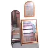 Reproduction cheval mirror, and two wall mirrors.