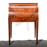 Child-size mahogany cylinder-front bureau.