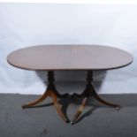Reproduction mahogany twin pedestal dining table, Georgian style,
