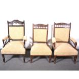 Pair of Edwardian elbow chairs and two similar.