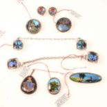 Collection of butterfly wing jewellery, brooches, pendant , earrings, cloak clasps.