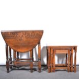 Oak gateleg table and occasional tables.