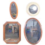 Four wooden framed mirrors.