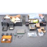 Two boxes of screws, bolts, drill, gauges, etc.
