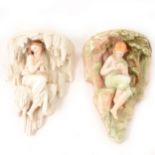 Royal Worcester - two allegorical wall brackets 'Spring' and 'Winter'.