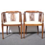 Pair of Edwardian inlaid mahogany tub chairs