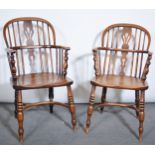 Pair of Victorian elm and ash Windsor chairs
