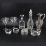 Glass decanters and other wares.