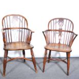 Two Victorian yew and ash Windsor chairs