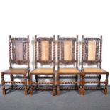 Set of six Carolean style oak dining chairs