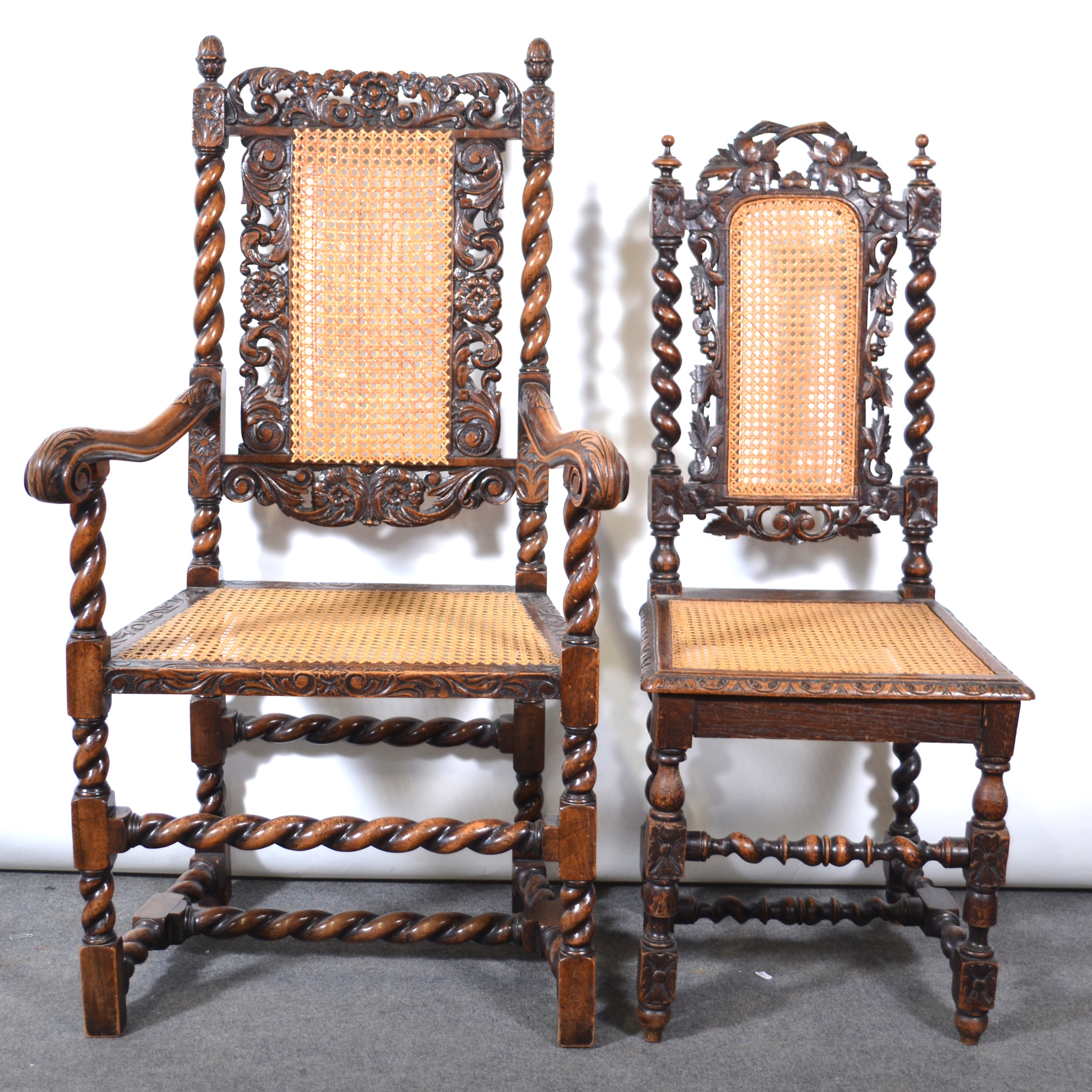 Set of six Carolean style oak dining chairs - Image 2 of 2