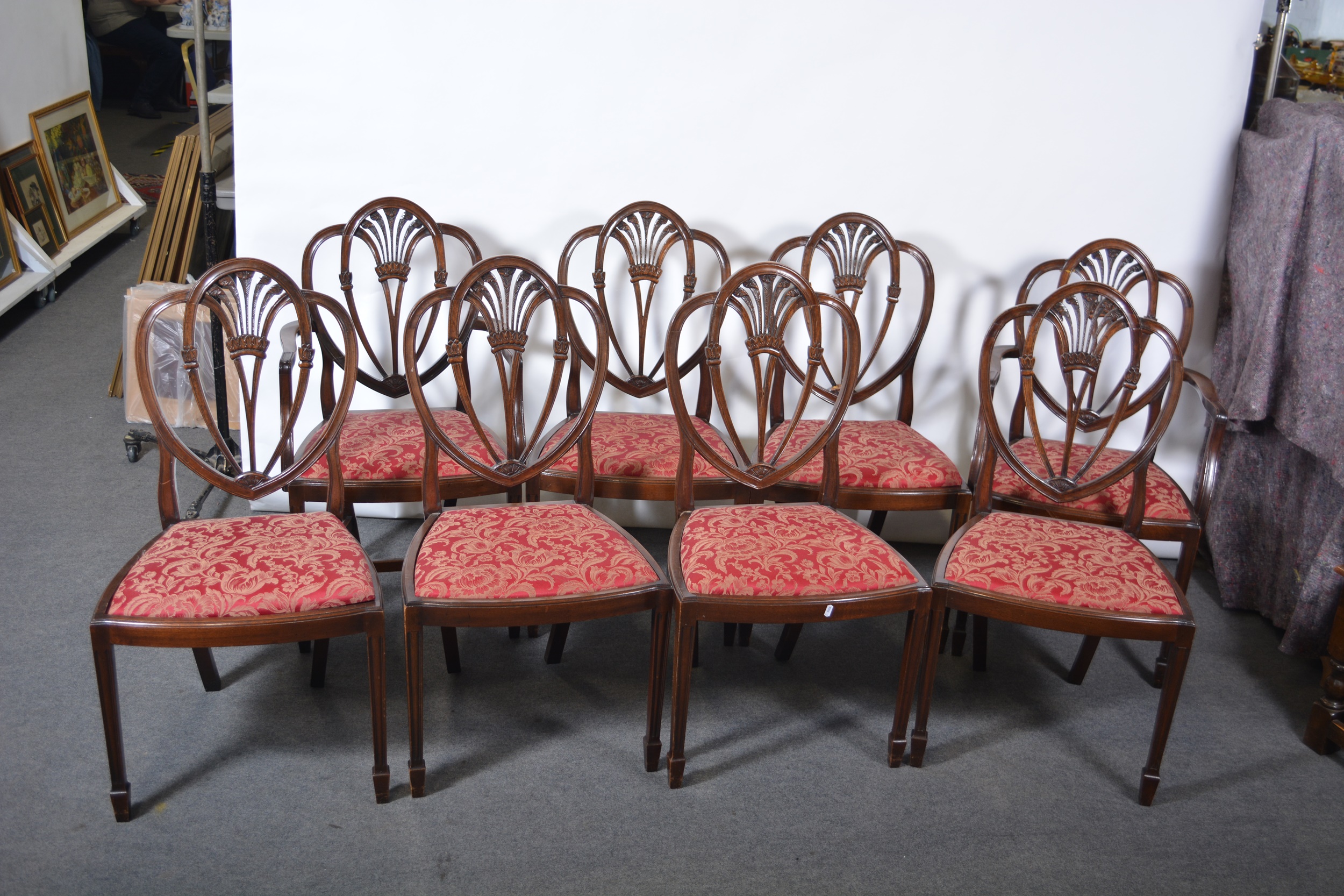 Set of eight mahogany dining chairs in the Hepplewhite style, - Image 2 of 2