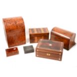 Wooden tea caddies and boxes.