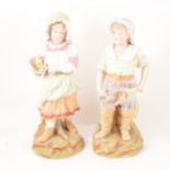 Pair of large Heubach bisque porcelain figures.