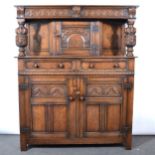 Reproduction oak court cupboard,